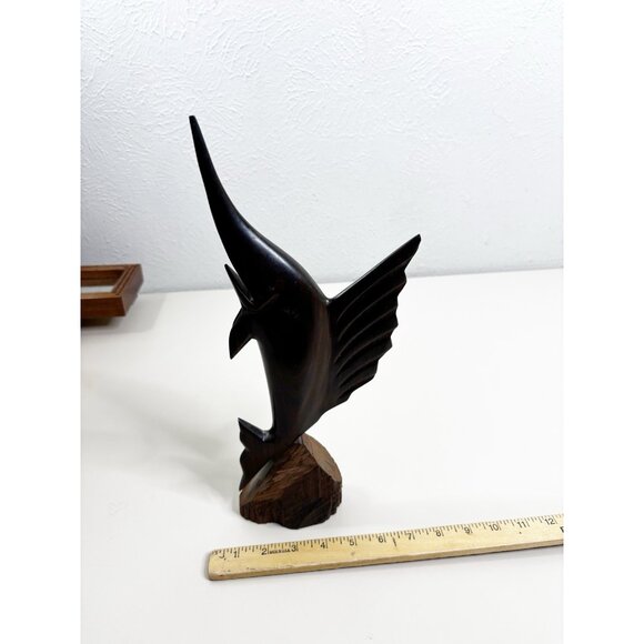 14" Wood Carved Sailfish Ironwood Striped Sculpture Beach Tropical Decor EUC - Picture 8 of 9